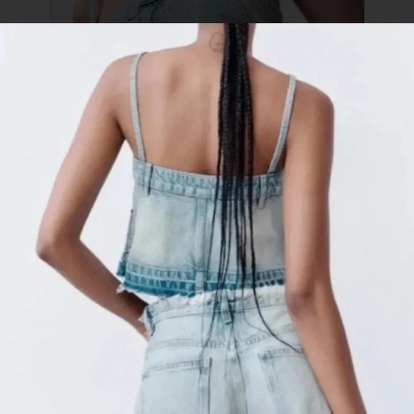 ZARA Womens Denim Cropped Top Size L Coastal Wear Beach Summer casual - Picture 9 of 11
